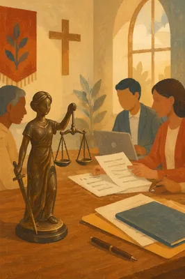 Church Legal Aid Justice Figurine Scene