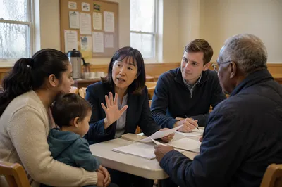 Volunteer Lawyers Assisting Clients in Church Hall