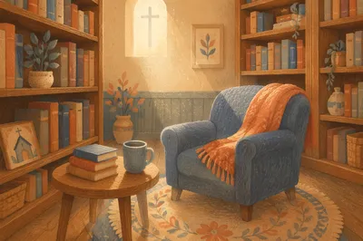 Peaceful Church Library Reading Corner