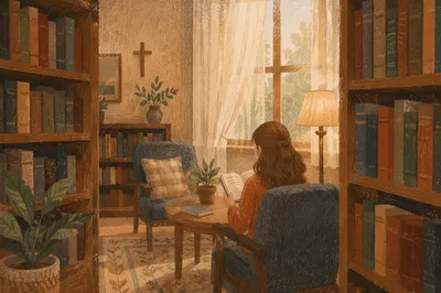 Peaceful Church Library Reading Nook