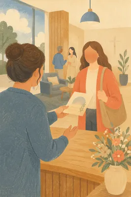 Welcoming Church Lobby Greeter at Desk