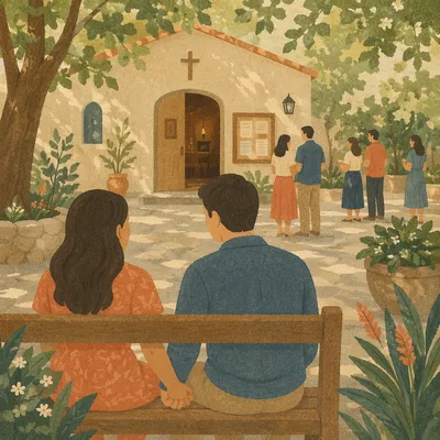 Couple Resting at Church Marriage Retreat