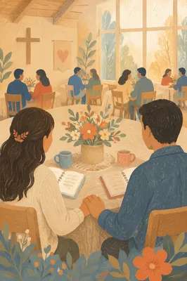 Couple at Church Marriage Retreat Table