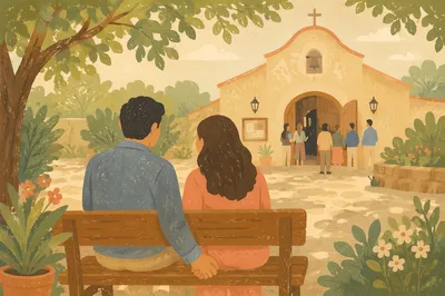 Couple at Church Marriage Retreat Garden