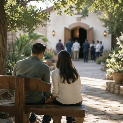 Couple at Church Marriage Retreat Garden