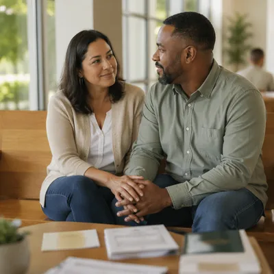 Couple Holding Hands at Church Retreat