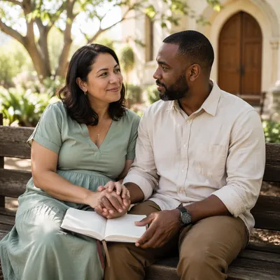 Couple Holding Hands in Garden Retreat