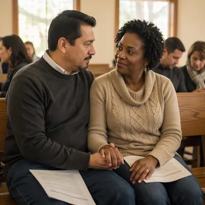 Couple Holding Hands in Retreat Hall