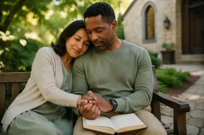 Couple Holding Hands in Garden Retreat