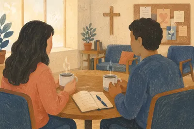 Church Mentoring Coffee Conversation in Fellowship Room