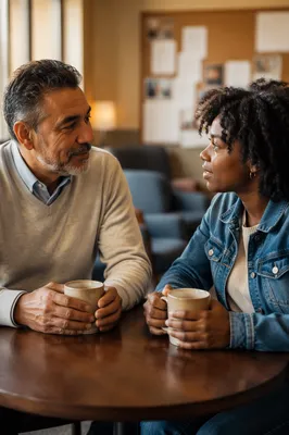 Mentoring Conversation Over Coffee Indoors