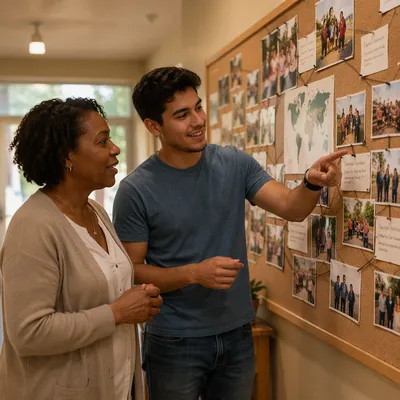 Church Hallway Mission Board Discussion