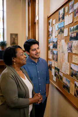 People Reviewing Mission Board in Hallway