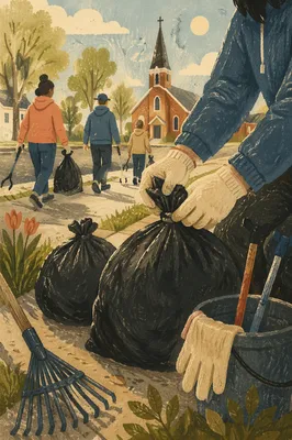 Church Neighborhood Cleanup with Trash Bags