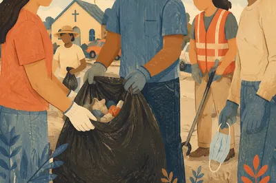 Church Volunteers Cleaning Neighborhood Street Together