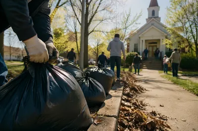 Church Neighborhood Cleanup on Spring Morning