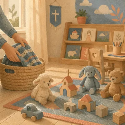 Peaceful Church Nursery Toys in Soft Morning Light