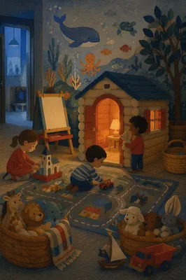 Cozy Church Nursery Playhouse at Evening