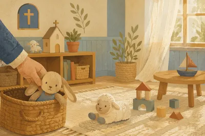 Peaceful Church Nursery Toys in Soft Light