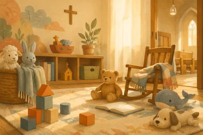 Quiet Church Nursery Toys in Soft Sunlight