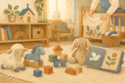 Peaceful Church Nursery Toys in Soft Light