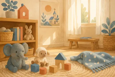 Peaceful Church Nursery Toys in Soft Light