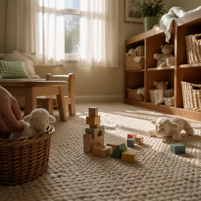 Peaceful Church Nursery Toys in Soft Light