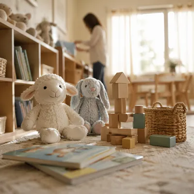 Warm Church Nursery Playroom with Soft Toys