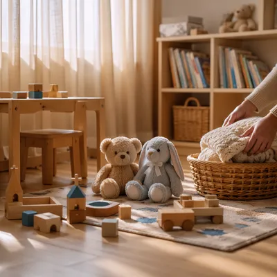 Peaceful Church Nursery Toys in Soft Morning Light