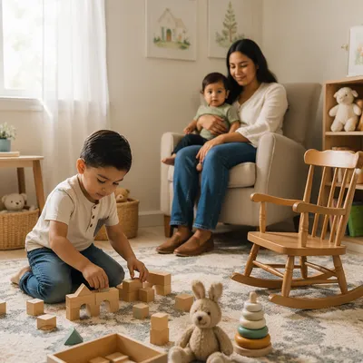 Softly Lit Nursery Corner with Family