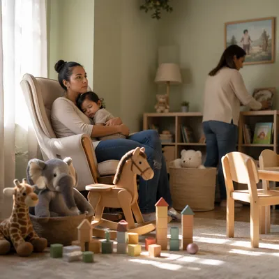 Sunlit Church Nursery with Toys and Caregivers
