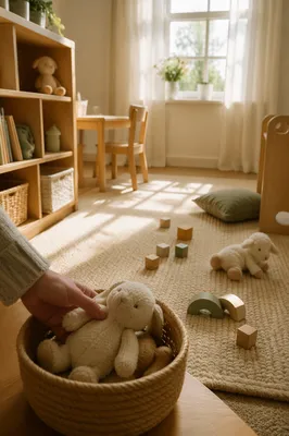 Peaceful Church Nursery Toys in Soft Light
