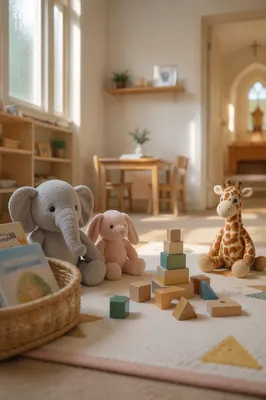 Quiet Church Nursery Toys in Morning Light