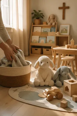 Peaceful Church Nursery Toys in Soft Morning Light