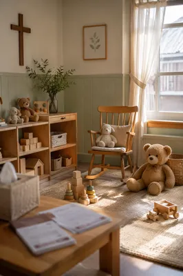 Sunlit Church Nursery with Wooden Toys