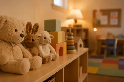 Warm Church Nursery Toys in Soft Light