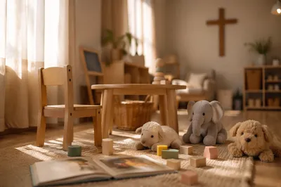 Peaceful Church Nursery with Wooden Toys