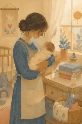 Church Nursery Volunteer Cradling Infant