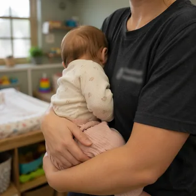 Caring Church Nursery Volunteer with Infant