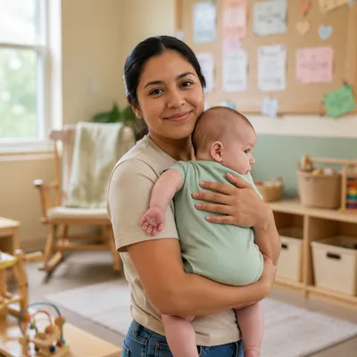 Church Nursery Volunteer Comforting Baby