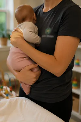 Church Nursery Volunteer Comforting Infant Close-Up
