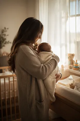 Church Nursery Volunteer Comforting Infant by Window