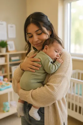 Volunteer Holding Baby in Nursery Room