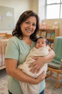 Church Nursery Volunteer Holding Calm Infant