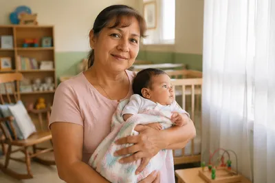 Church Nursery Volunteer Holding Peaceful Baby