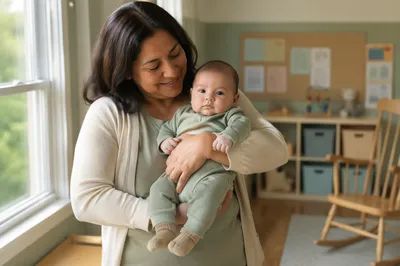 Volunteer Holding Baby in Church Nursery