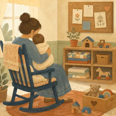 Gentle Church Nursery Volunteer With Baby