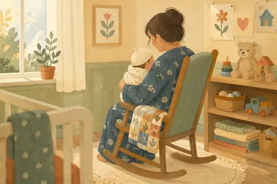 Gentle Church Nursery Volunteer With Baby