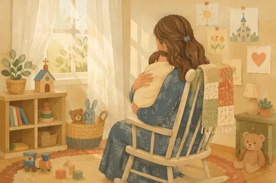 Gentle Church Nursery Volunteer With Baby