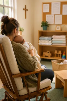 Gentle Church Nursery Volunteer Holding Baby